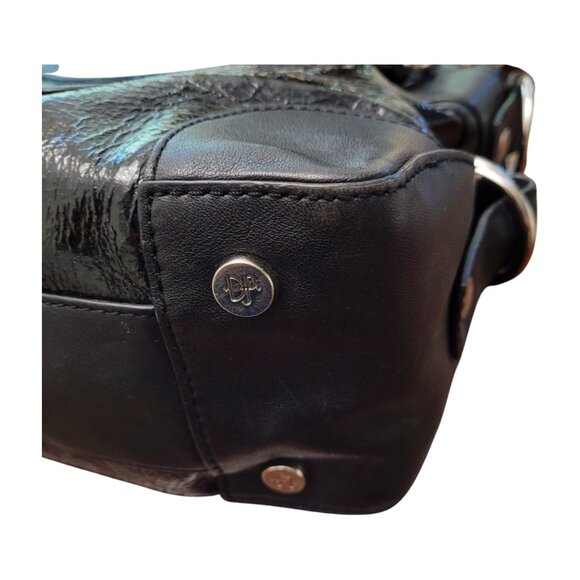 djp Donald J Pliner Lipgloss Patent Leather Satchel Shoulder Bag Black Tote - Picture 11 of 12